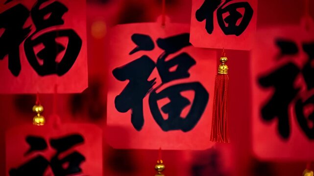 Red Fu character pendant background