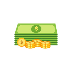 illustration of a stack of cash and coins,