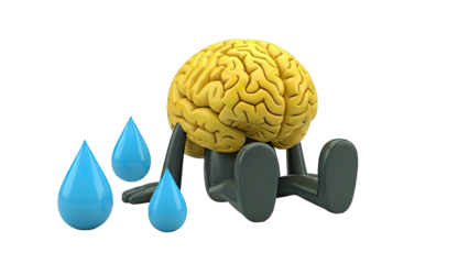 Sad Brain Character with Water Droplets
