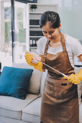 Cleaners clean empty office spaces