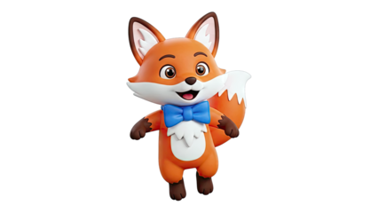 3D Cartoon Fox Wearing a Blue Bow Tie