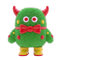 Furry Green Monster with Red Bow Tie and Yellow Boots