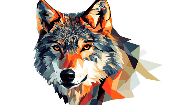 Colorful Geometric Wolf Head Illustration.