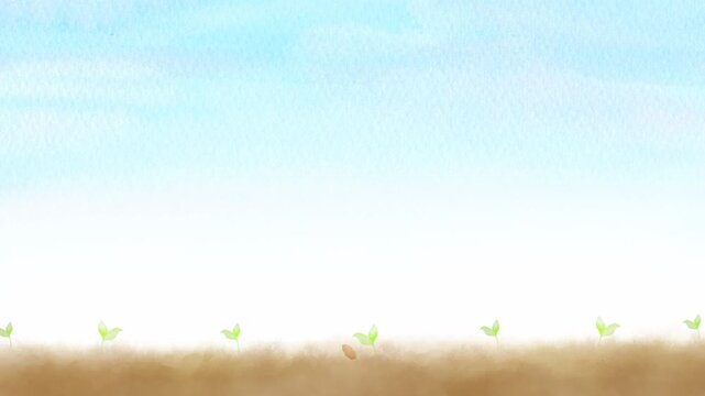 土にまいた種が芽吹き、森へと成長していくプロセスを表したタイムラプス。水彩画アニメーション。