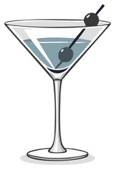 Elegant Martini Glass Cocktail Drink with Olives Garnish Minimalist Vector Illustration