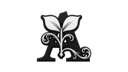 Black Letter 'A' with White Floral Embellishments
