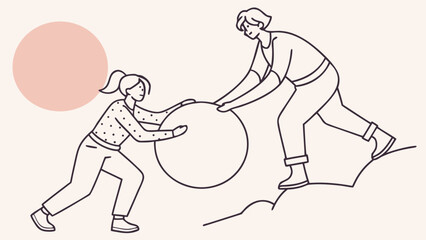 Simple Teamwork Strategy Illustration with Line Art