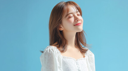 Relaxed young woman enjoying peaceful moment with eyes closed