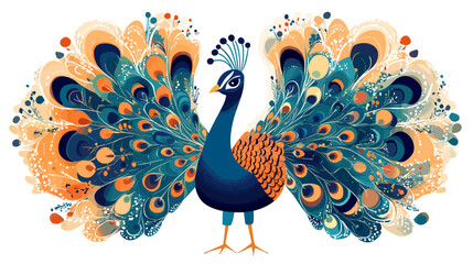 Vibrant Peacock with Open Tail Feathers.