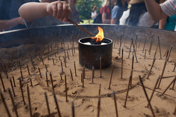 People Practicing an Ancient Ritual at Todaiji Temple