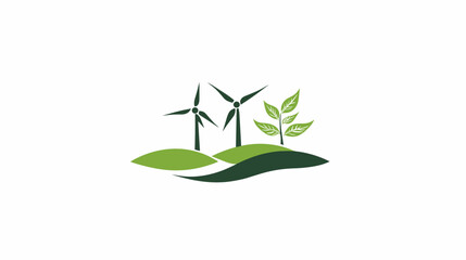 Wind Turbines and Green Leaves Illustration. © Fandi Comp