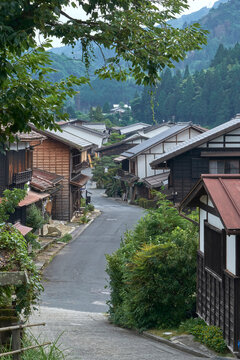 Quiet Street Lined With Traditional Houses in Tsumago