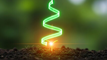 Vibrant Green Energy Spiral Emanating from Fertile Soil with Glowing Core.