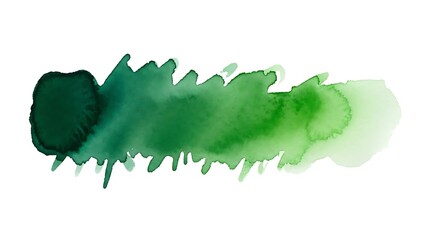 Green watercolor paint smear on white background stain
