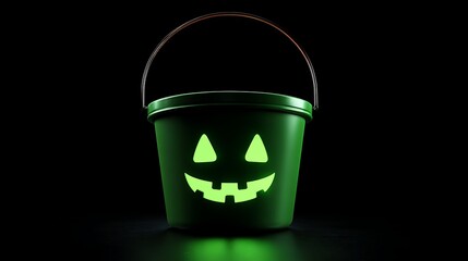 Glowing green Halloween bucket with jack-o-lantern face