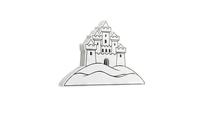 Layered White Castle Icon on Hill