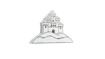 Layered White Castle Icon on Hill