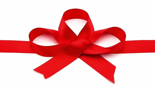 Elegant Red Satin Ribbon Bow Isolated on a Clean White Background, Perfect for Gift Wrapping and Festive Occasions