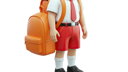 3D Render of a Student with Orange Backpack