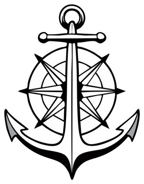 Anchor and compass rose vector illustration nautical design