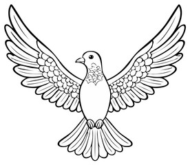 Obraz premium Dove Flying with Open Wings Detailed Line Art Illustration Symbol