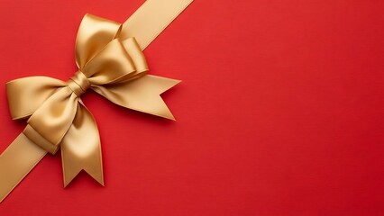 Gold ribbon bow on red background for gift wrapping and festive occasions