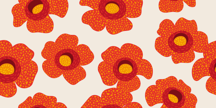 Beautiful rafflesia flower pattern with exotic motifs. Tropical corpse flower pattern. Design for fabric, decor, wrapping, textile, wall art.