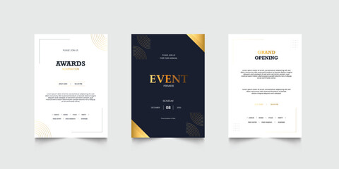 Invitation celebration with golden element decoration for luxury elegant vip royal poster. Luxury wedding invitation card or event set with minimalist gold decoration