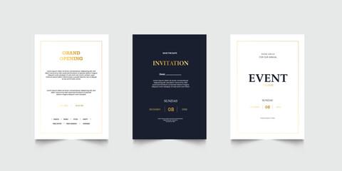 Invitation celebration with golden element decoration for luxury elegant vip royal poster. Luxury wedding invitation card or event set with minimalist gold decoration