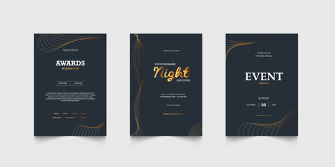 Invitation celebration with golden element decoration for luxury elegant vip royal poster. Luxury wedding invitation card or event set with minimalist gold decoration