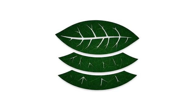 Minimalist Graphic of Three Stacked Green Leaves on a White Background