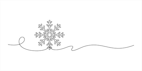 A minimalist continuous line art drawing of a single snowflake for winter design Vector, illustration