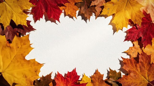 Autumn Maple Leaves Frame - Colorful autumn maple leaves form a decorative border around a blank white space.