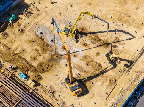 Aerial view of construction site with heavy machines