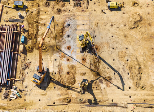 Aerial view of construction site with heavy machines