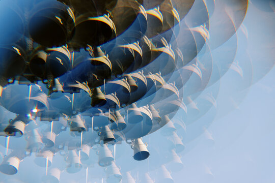 Rocket Engines Ready for Launch at a Space Facility in Daylight