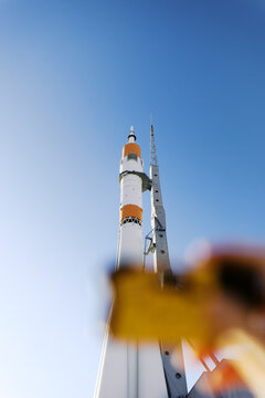 Rocket Launch Preparation at a Space Facility in Clear Skies