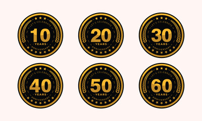 Golden Anniversary Badge Set 10 20 30 40 50 60 Years Celebration Emblems