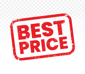 Best price grunge stamp vector template with square border. Red stamp with dirty ink splatter effect. Isolated on white transparent background