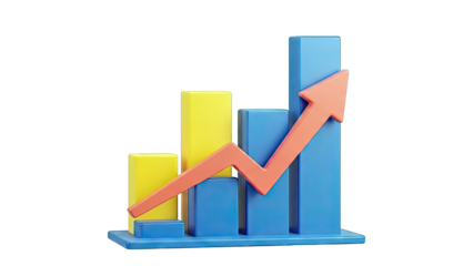 3D Bar Chart with Upward Arrow