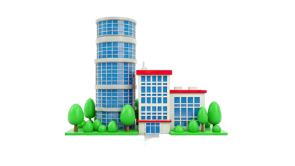 3D Cartoon Buildings and Trees
