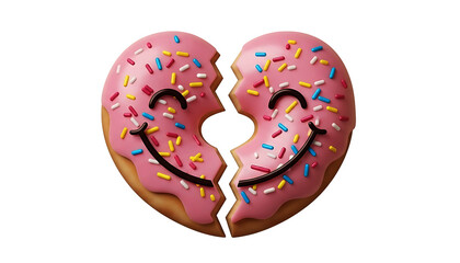 Broken Heart Donut with Sad Face, Love and Heartbreak Concept on