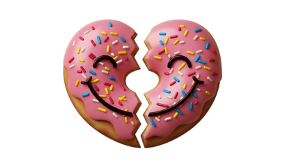 Broken Heart Donut with Sad Face, Love and Heartbreak Concept on