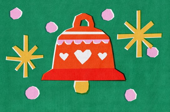 Festive Holiday Bell with Heart. Christmas concept