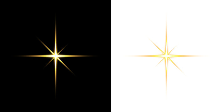 Glowing Yellow Star Sparkle, Magical Energy Burst for Modern Design, Laser beam Effect - Transparent background PNG 