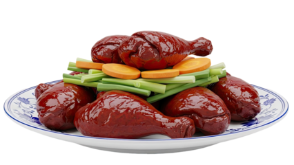 Glazed Chicken Drumsticks with Carrots and Scallions on a Plate