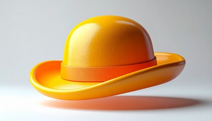 Fototapeta premium Yellow plastic construction safety hard hat isolated on a white background for industrial worker head protection equipment
