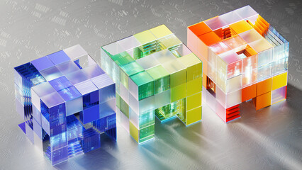 Modular glass data cubes on a circuit surface