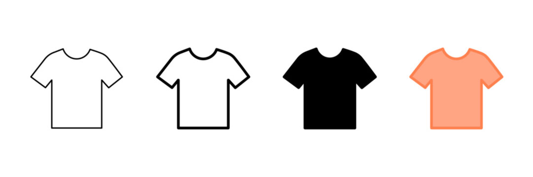 Set of minimalist t-shirt icons with transparent background, depicting casual apparel symbols for fashion apps, online stores, and clothing themes, vector illustration