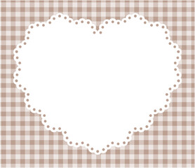 かわいいハートのレースフレームのベクターイラスト。ギンガムチェック、枠